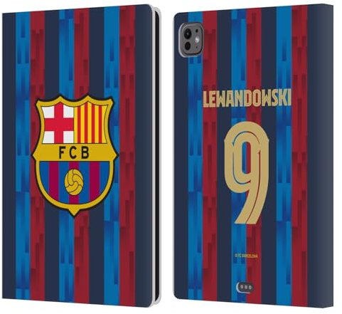 Head Case Designs Offizielle FC Barcelona Robert Lewandowski 2022/23 Spieler Home Kit Leder-Wallet-Hülle Kompatibel mit Apple iPad Pro 11 M4/M5 2024/2025