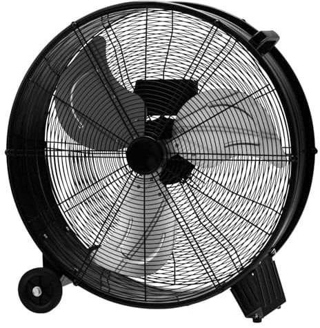 HOMFME 24Inch 59cm Industrial Drum Fan, 3 Speeds High Velocity Cooling Fan with Wheels, Handle, 240V Rolling Barrel Floor Fan 180W Metal Standing Fans for Home Office Garages Gyms Factories (Black)