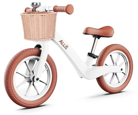 Allis LUMI 12 Balance Bike with Basket and Bell - Training Bike for Toddlers with Adjustable Seat for Age 2-5Y - Sturdy Design Puncture Proof Tires and Rust Resistant Frame