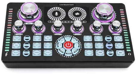 Mesa de Mezclas DJ, Equipo de Podcast con tarjeta de sonido en vivo de 48V, micrófono compatible con, mezclador de Audio, cambiador de voz for transmisión en vivo,Para karaoke,actuación,streaming.