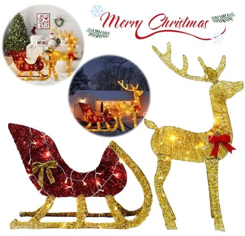 Led Rentier Beleuchtet Aussen Outdoor, Rentier Weihnachten Deko Aussen AußEn, Weihnachten Rentier Hirsch Deko Mit Schlitten Beleuchtet AußEn Weihnachtsdeko Garten (E)