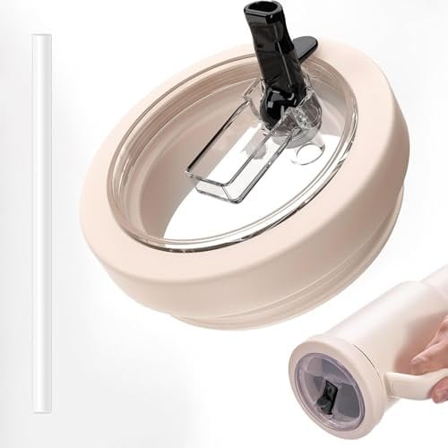 Cup Lid with Straw for Stanley Replacement,Leak Proof Silicone for Stanley 1.2L/40oz Tumbler Lid,Replacement Flip Straw Cover Compatible 40oz Stanley Cup (Cream Tonal)