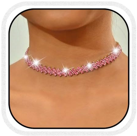 Reaky Choker-Halsketten, goldene Strass-Halskette, funkelnde Halsketten, Schmuck für Frauen (Rose red)
