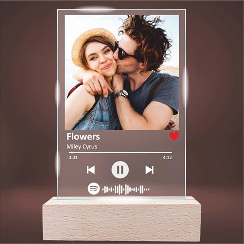 INDIGOS UG - Spotify glas personalisiert - LED Lampe - Song Cover - mit Foto & Wunschtext - individuell selbst gestalten - Fotogeschenke - Valentinstag - Acryl 14x14 cm - optionale Lampe warmweiss