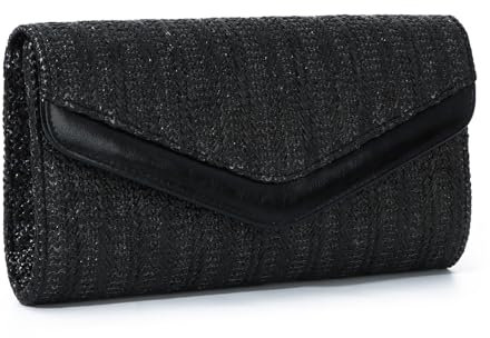 EVEOUT Clutch de Paja con Cadena Mujer Verano Boho Cartera de Mano Tejido de Noche Bolso Bandolera sobre de Rafia para Bodas,Playa y Fiesta