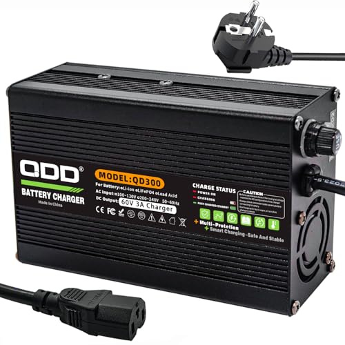 QDD Chargeur 60V 3A Chargeur de Batterie au Plomb 60V Chargeur au Plomb 69V Sortie C13 Prise Utilisée pour la Batterie au Plomb 60V AGM Gel VRLA OPZV