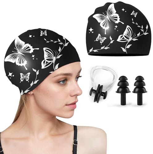DAZZTIME Bonnet de Bain Femme, Silicone, Imperméable, pour Garder Les Cheveux au Sec, Convient aux Femmes et Filles de 8 ans et plus