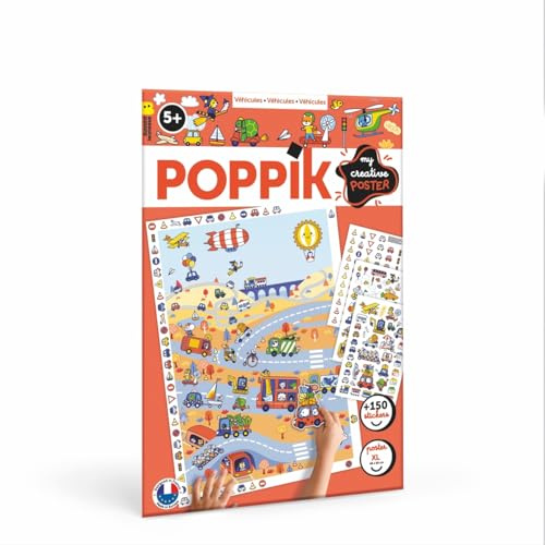 POPPIK 1841285 Sticker-Poster, Fahrzeuge, Kreativposter mit ablösbaren Aufklebern, Auto-Stickerset zum Basteln, für Kinder ab 5 Jahren, 48 x 68 cm