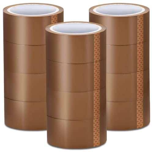 Stick Well Packaging Tape - 48mm X 66m, Heavy Duty, Low Noise, Secure & Sticky Brown Parcel Tape for Packing Boxes, Moving Boxes, Packing Tape Strong for Moving House (Brown, 12 Rolls)