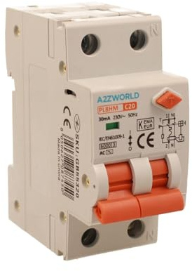 Interruptor diferencial magnetotérmico 20A C20, RCBO Tipo AC Curva C, 1P+N 6kA 30mA, doble palanca con diagnóstico visual, 2 módulos DIN, Serie PL8HM electromagnética
