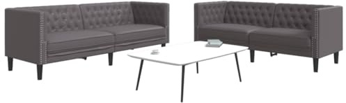 KTHLBRH Chesterfield-Sofa-Set, 2-teilig, Kunstleder, Grau, Chesterfield, elegant und bequem, für Wohnzimmer