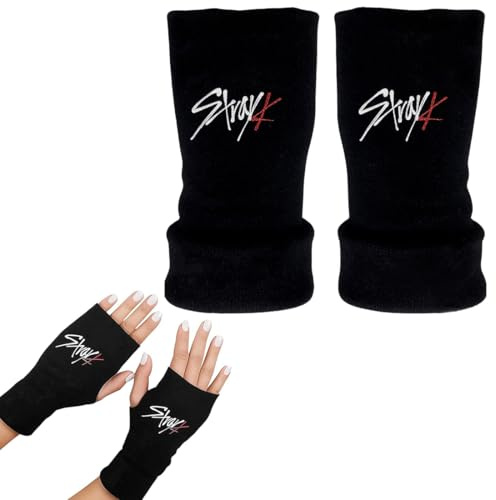 AYVRUOP 1 Paar Stray Handschuhe Fingerlos,Stray Strickhandschuhe,SKZ Merch,Kpop Schwarz Winter Gloves,Handschuhe Winter,Warme Handschuhe,Kpop Fanartikel Geschenk für Stay(A)
