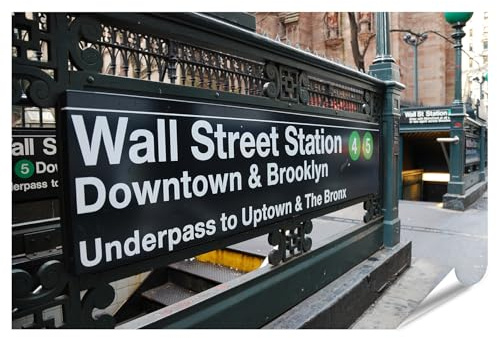 islandburner Poster Wall Street Station New York U Bahn Schild Szene 2023 - Poster 130x90cm