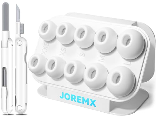 Joremx 5 Paar Ersatz-Ohrstöpsel für AirPods Pro 3 Aufsätze, Silikontips für Air Pods Pro 3rd, mit Loch zur Geräuschreduzierung und Staubdichtes Netz, mit Reinigungsset&Aufnahmeboxr(XXS/XS/S/M/L-Weiß)