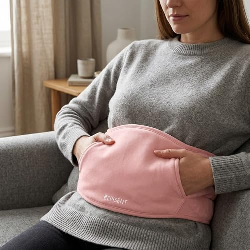 EPISENT Rechargeable Electric Hot Water Bottle Belt with Plush Cover, Hands Free Waist and Back Warmer for Cramps Period Pain and Back Tension, Up to Five Hours Warmth,PINK