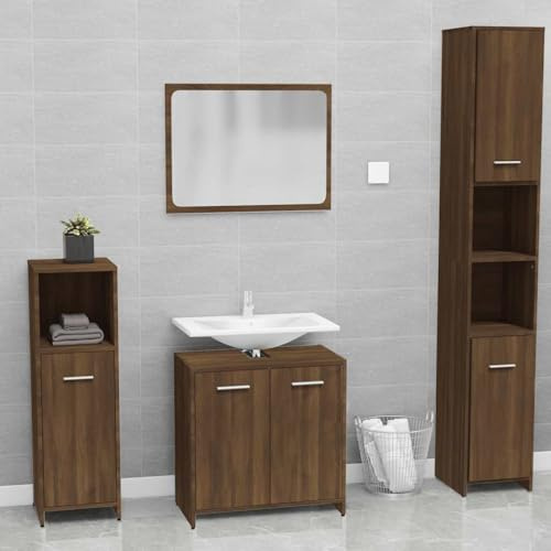 Ziaphsol Badmöbel-Set Braun Eichen-Optik Holzwerkstoff, 60x33x61 cm Schrank mit Spiegel, Waschbeckenunterschrank für Badezimmer, Feuchtigkeitsbeständig, Stilvolles Design