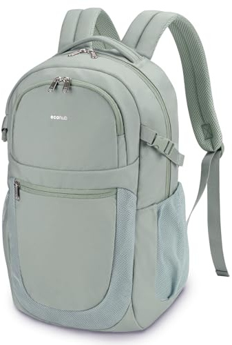 ECOHUB Laptop Rucksack für Damen, Grün, 28L | 17,3 Zoll Laptopfach, 12 Fächer, Uni & Arbeit, ca. 540g, wasserabweisend & diebstahlsicher