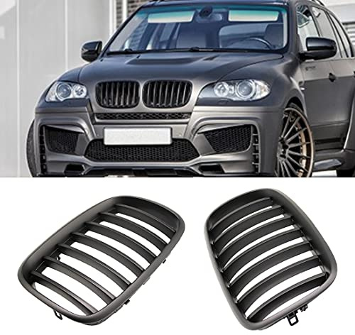 TOOWGM Línea de lámina única mate negro par frontal parachoques rejilla renal rejillas deportivas reemplazo de accesorios para coches Part Para BMW X5 X6 E70 E71 2007-2013