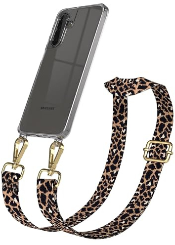 EAZY CASE Handykette - Verstellbares Taschenband kompatibel mit Galaxy A17, Schulterriemen, Handykordel mit Silikon Hülle, Umhängetasche, Leo - Schwarz Braun Gold