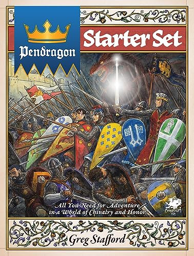 Pendragon Starter Set – King Arthur RPG Boxed Set – Intro Adventure, Campaign, Rules, Pregenerated Characters & Dice – Beginner-Friendly Chivalric Roleplaying Game