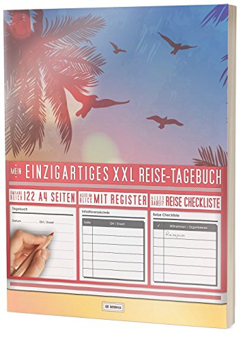 Mein Reisetagebuch • 122 Seiten, Register, Kontakte / Neue Auflage mit Reise Checkliste / PR401 „Colorful Palms“ / DIN A4 Soft Cover