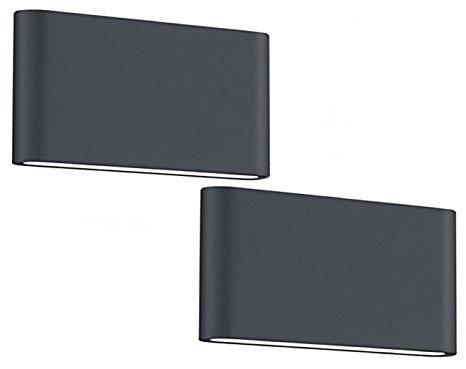 2er SET flache LED Außenwandleuchten aus Aluminium Anthrazit, Breite 17,5cm