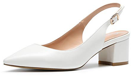 Castamere Scarpe Donna Eleganti con Tacco Medio con Cinturino Dietro la Caviglia Tacco a Blocco Tacco Alto 5 CM PU Bianco Scarpe EU 39