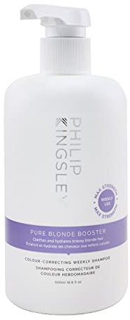 Philip Kingsley Pure Blonde Booster farbkorrigierendes lila Shampoo für Blond, Silbergrau, messingfarben, hervorgehobenes, gebleichtes Haar, wöchentlicher Toner für Orange-Messing und Gelbtöne, 500 ml