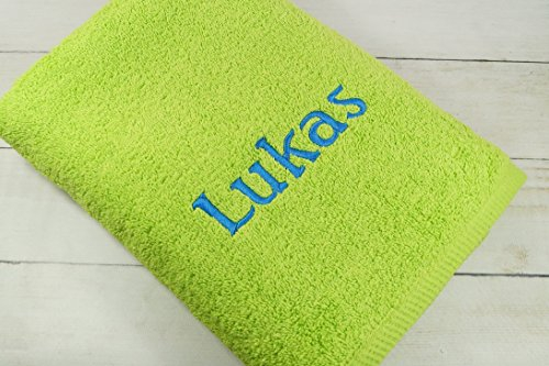 Handtuch mit Namen Bestickt Duschtuch Geschenk Badetuch 500 g/m2 (Apfelgrün, 70 x 140 cm)