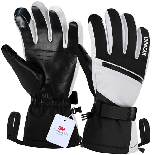Unigear Guantes de Esquí Impermeable Super Cálido Calientes Nieve Snowboard Pantallas Táctiles AntiViento Antideslizante Esquiar Acampada y Senderismo
