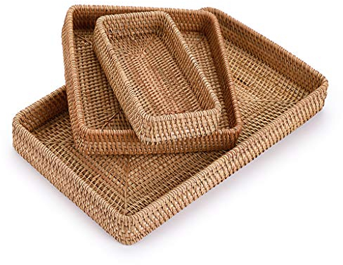 Sumnacon 3pcs Plateaux de Service Corbeille à Pain Corbeille à Fruits Panier de Rangement pour Le Salon,la Cuisine et Le Jardin (2rectangle+1carré)