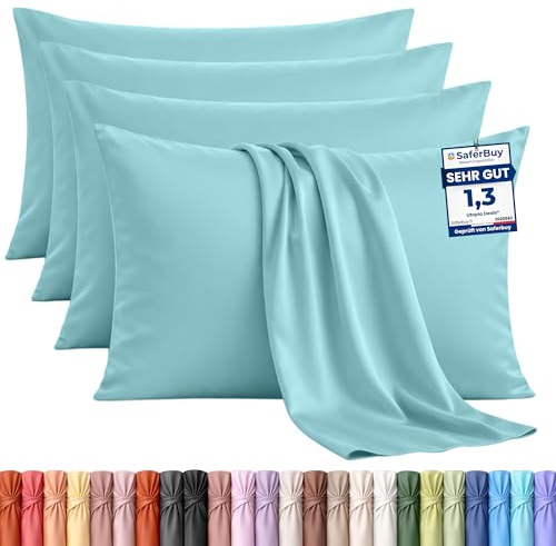 Utopia Bedding Kissenbezug 4er-Set 50 x 75 cm, Hotelverschluss, Spa Blau | 100% Gebürstete Mikrofaser, OEKO-Tex-zertifiziert, knitterfrei und farbecht, Kissen nicht enthalten