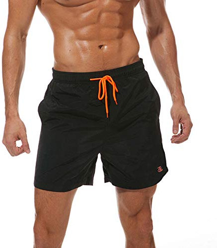 JustSun Mens Swimming Shorts with Pockets Board Shorts Swim Trunks Beach Shorts Waterproof Quick Dry Surf Shorts Summer Casual Shorts with Mesh Lining Black S