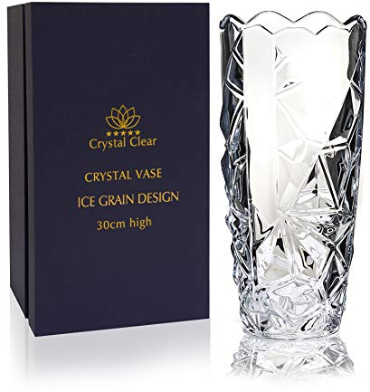 Crystal Vase,, 30cm high, For Flowers & Decor, Ice Grain Design, Eternal Love for Home Nice, Shiny, Adorable, Suitable For all Occasions, Perfect as a Gift,