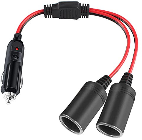 BYGD 12V/24V Car Charger Extension,10 Inch Cigarette Lighter Extension with 2-Way Splitter Inline Socket Connector.Suitable for Tyre Inflators Vacuum Cleaners and Other Portable Equipment
