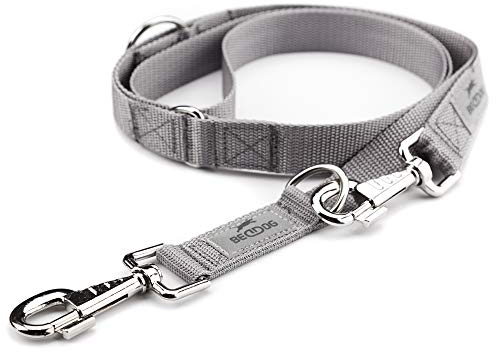 BedDog® Hundeleine Willy, verstellbar in 3 Längen, Doppel-Leine, Führ-Leine, Lauf-Leine, mittel-große und große Hunde, Gesamtlänge 3m - grau