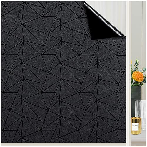 Coavas Blackout Window Privacy Film, Frosted Glass Static Cling, Decorative for Bathroom Door, UV Blocking Window Cling, Non-Adhesive Vinyl Sticker, Day and Night Windows Tint for Home,11.8x78.7 inch