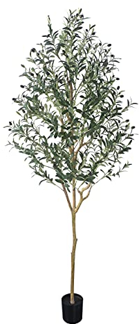 Phimos Künstlicher Olivenbaum, hoch, gefälschter Olivenbaum, Seidenbaum mit Pflanzgefäß, große künstliche Olivenzweige und Früchte, künstlicher Baum für modernes Zuhause, Büro, Wohnzimmer,