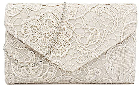 NANDEYIBI Lace Envelope Clutch, Womens Floral Lace Envelope Clutch Purses, Elegant Handbags For Parties and Wedding Occasions(22cm*13cm*5cm, Almond)