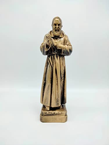OVUNQUE PROTEGGIMI Padre Pio Statue aus antikem Harz 30 cm (11,81 Zoll) - Statue Padre Pio da Pietrelcina aus Bronzeharz, Padre Pio Statue für Friedhof.
