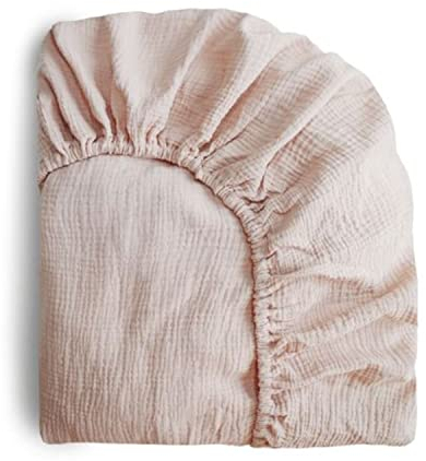 Mushie Musselin Spannbettlaken | Baby & Kinder Spannbetuch 40x10x100 cm | Atmungsaktive 100% Baumwolle | Sichere & Hochwertige für Kleinkinder Kinder Jungs & Mädchen (Blush-Small)