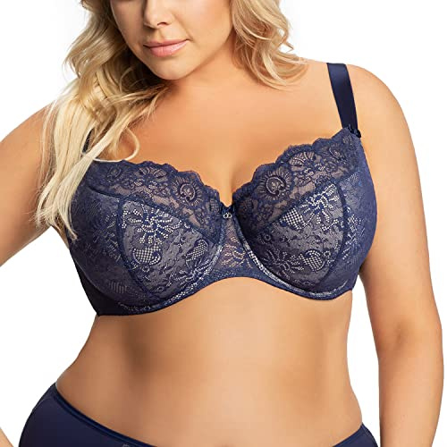 Gorsenia K357 Blanca Bügel BH Dame Dessous Spitze Geblümt Regulierbar Setteil EU, Dunkelblau,65F