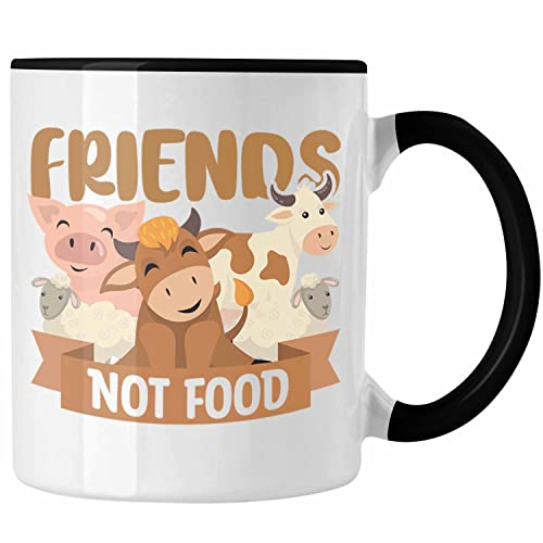 Trendation - Veganer Tasse Geschenk Friends Not Food Vegan Geschenkidee Lustiger Spruch Vegane Lebensweise Veganerin (Schwarz)