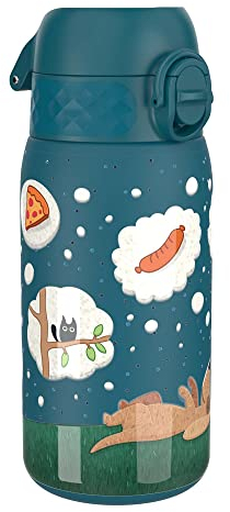 Ion8 Lightweight Steel Kids Water Bottle, 400ml/13oz, Non-Insulated, Leak Proof, Easy to Open, Secure Lock, Dishwasher Safe, Fits Cup Holders, Carry Handle, Metal Water Bottle, Blue, Dog Dreaming