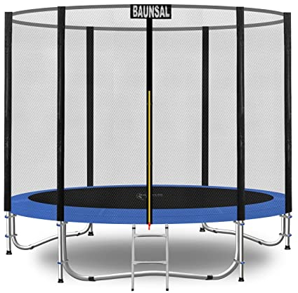 Baunsal® Trampolin Outdoor Ø 244 cm (EXD) blau als Komplettset mit Federabdeckung, Sprungmatte, Netz und Leiter - Gartentrampolin Spielzeug für Kinder