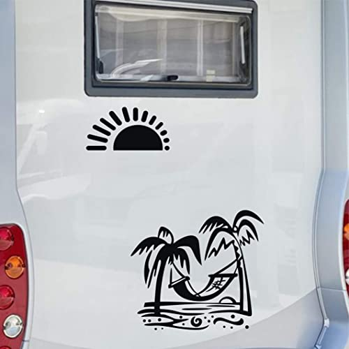 Kit 1 Adesivo Stickers Camper al Mare Sole Palma Campeggio Relax -Caravan roulotte- Accessori Decal Scegli Colore cod.1838 (070 Nero, Medium)