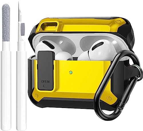 OTOPO Protective Cover for AirPods Pro Case, Shockproof Rugged Shell with Cleaning Kit, Compatible with AirPods Pro 2nd/1st Gen Case, Black/Yellow