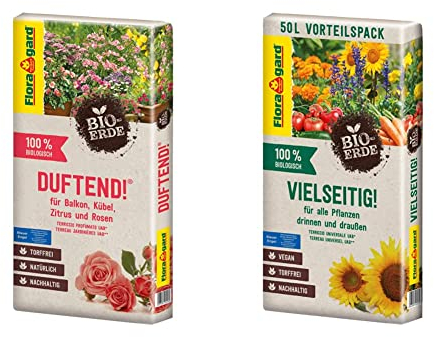 Floragard Bio-Erde Duftend 1x40 Liter - torffrei und Bio & Bio-Erde Vielseitig 1x50 Liter - Universalerde für alle Pflanzen drinnen und draußen - torffrei und vegan