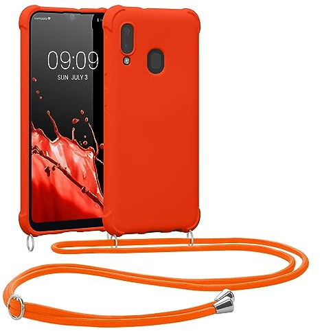 kwmobile Necklace Case kompatibel mit Samsung Galaxy A20e Hülle - Cover mit Kordel zum Umhängen - Silikon Schutzhülle Fruity Orange