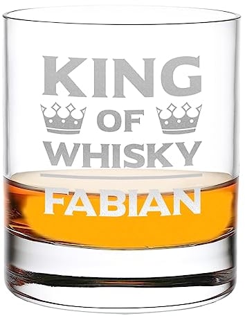 Whiskyglas Tumbler 315 ml mit personalisierter Gravur Motiv King of Whisky - Bourbon-Glas mit Name - das perfekte Männergeschenk - Geschenkidee zum Geburtstag - für Cognac und Scotch